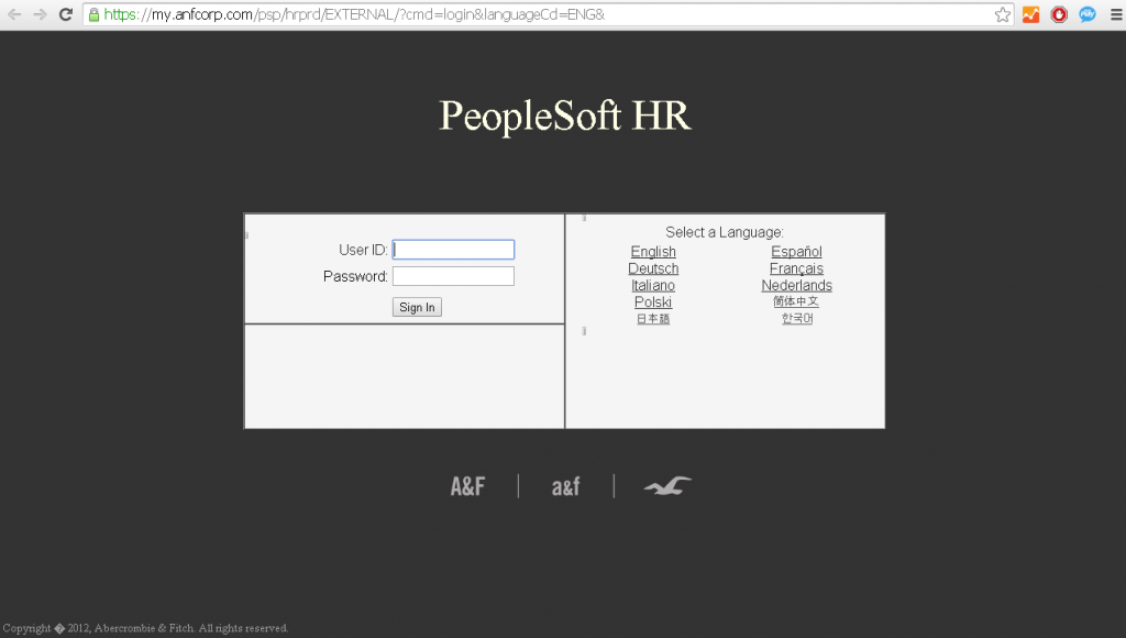 abercrombie and fitch employee login page screenshot