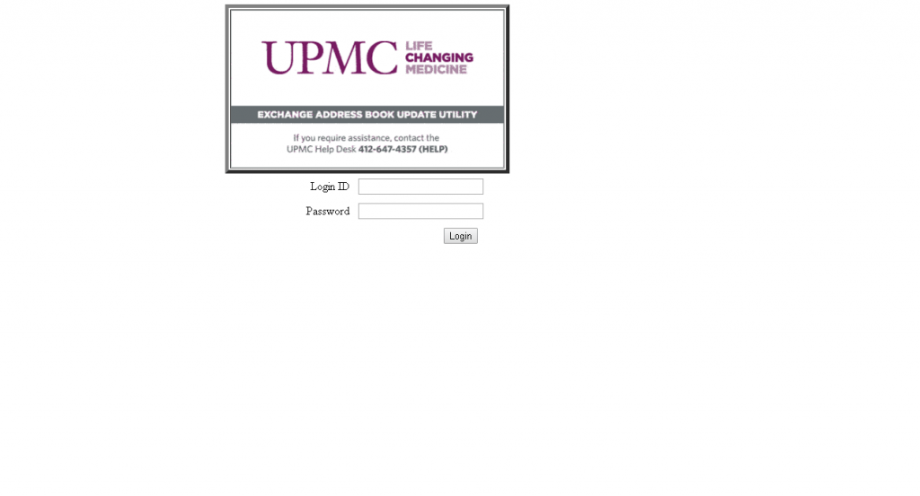 Mail.upmc.edu email UPMC Login address book screenshot