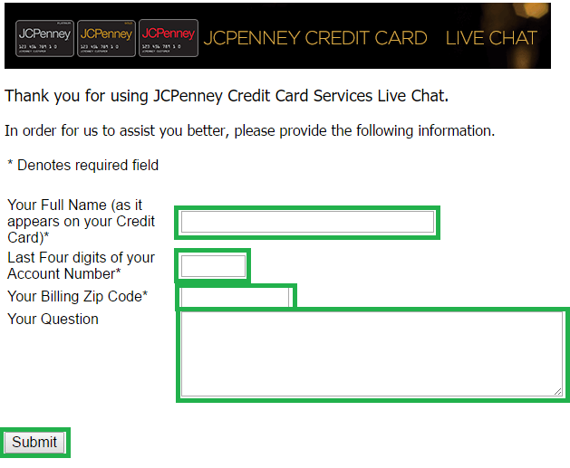 jcpenney credit card help process screenshot