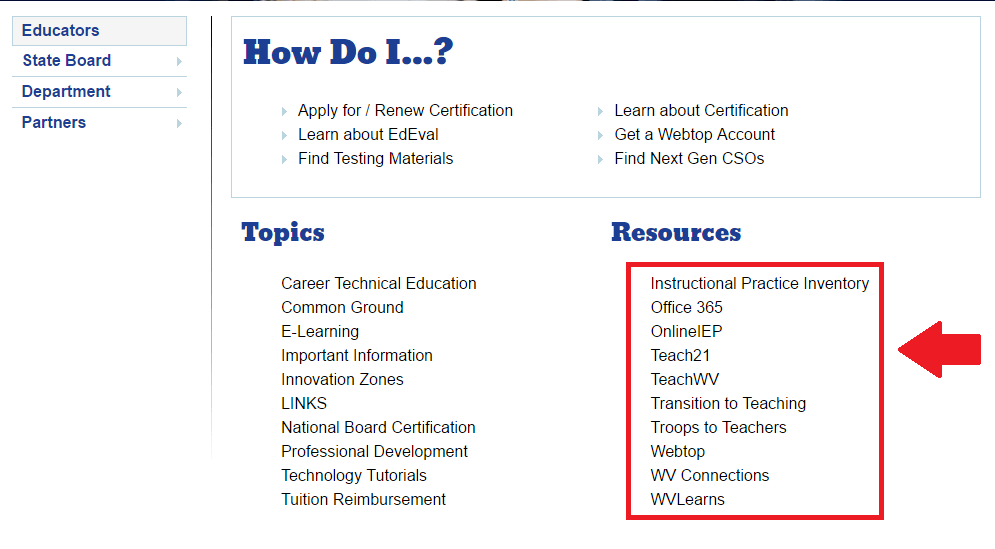wvde educator resources screenshot