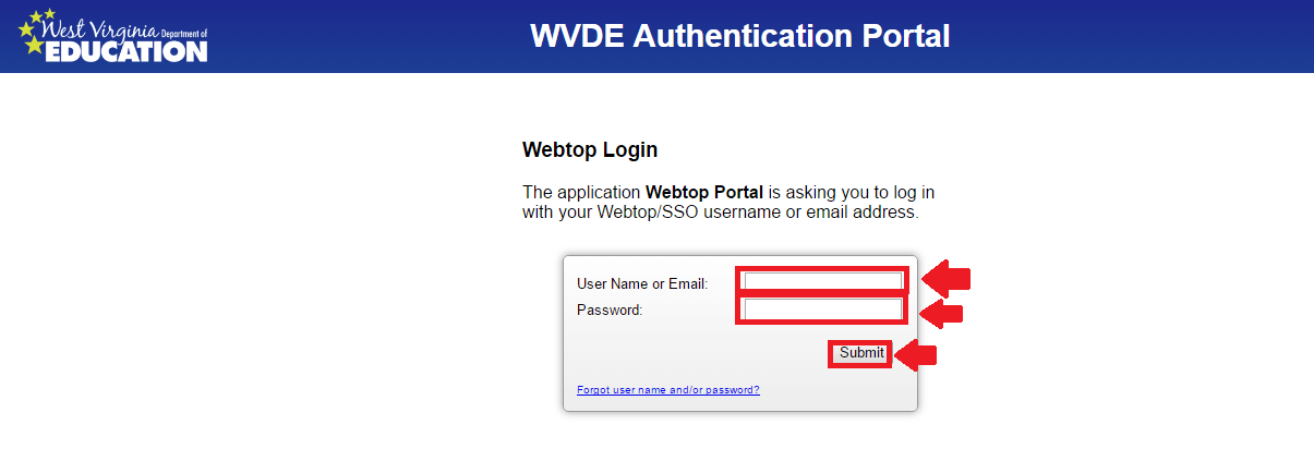 wvde webtop login process screenshot