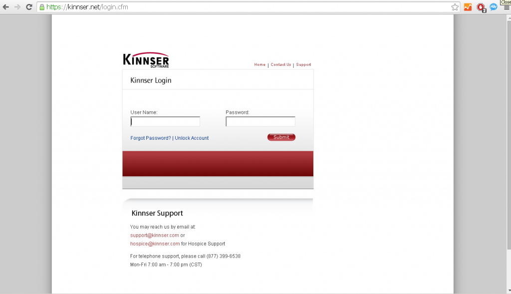 kinnser login page screenshot