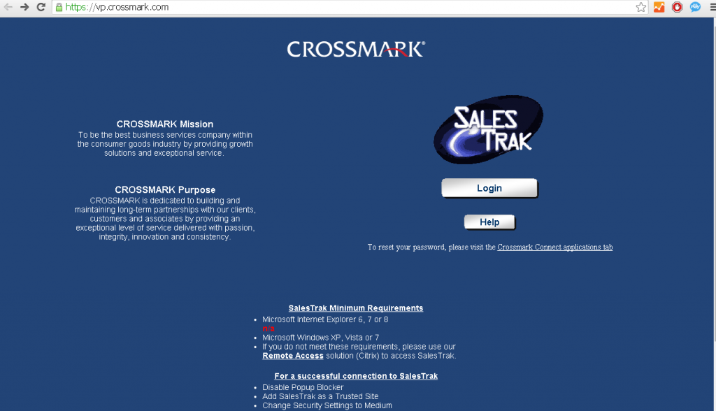 screenshot of crossmark login page