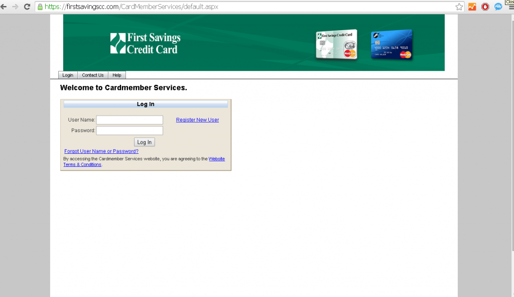 Screenshot of the first savings mastercard login portal