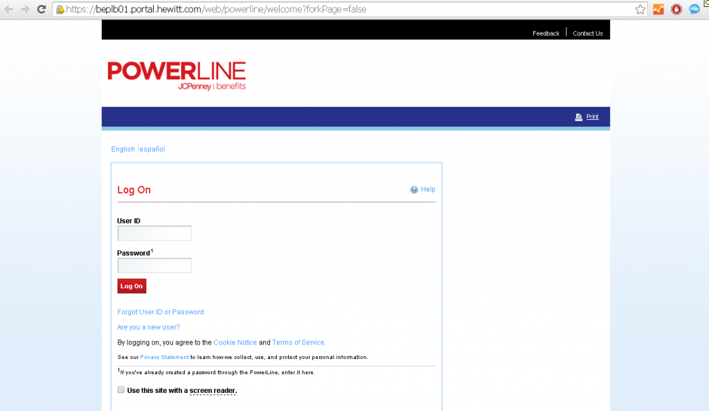 jcpenneypowerline login page screenshot