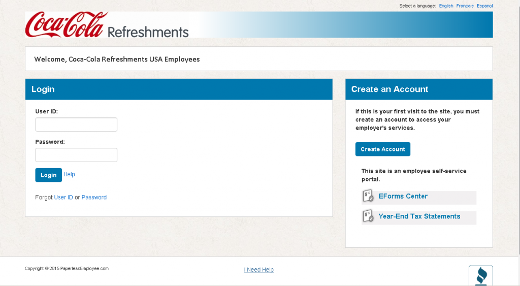 screenshot of coca cola employee login