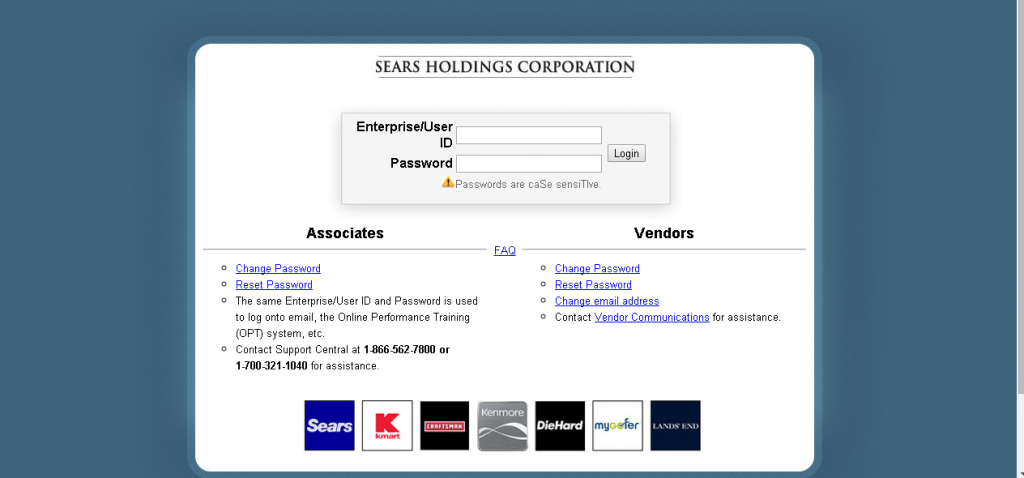 screenshot of kmart employee login page
