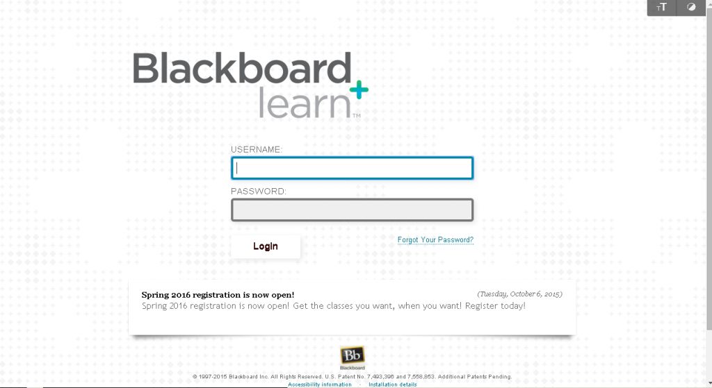 EPCC blackboard login page screenshot