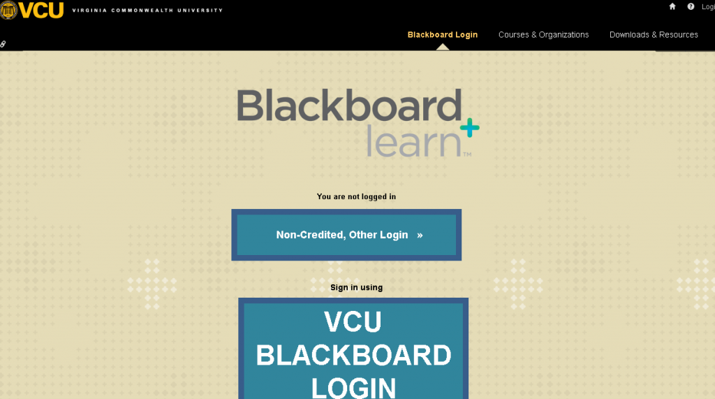VCU blackboard login portal screenshot