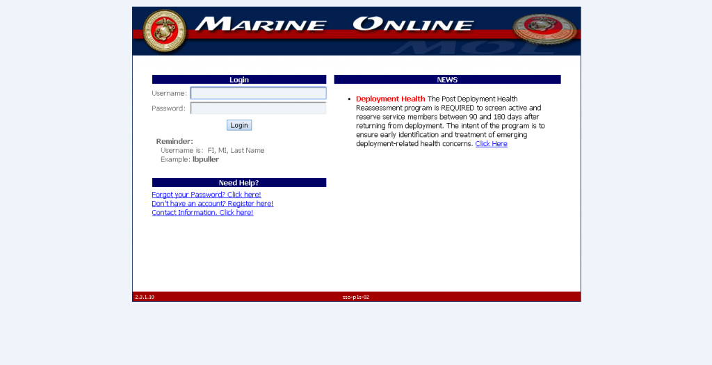 Mol.usmc.mil Marine Corps employee login screenshot