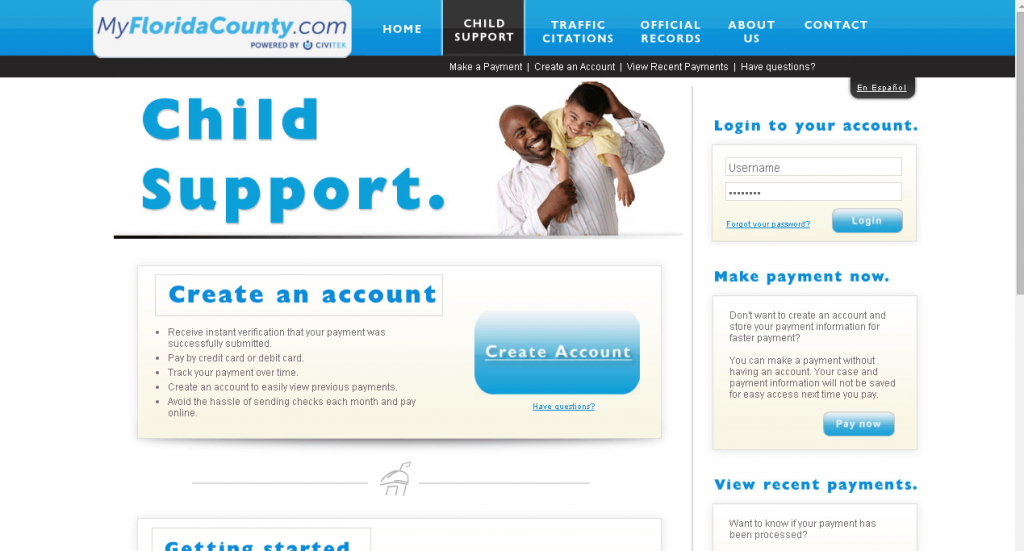 myfloridacounty child support page screenshot