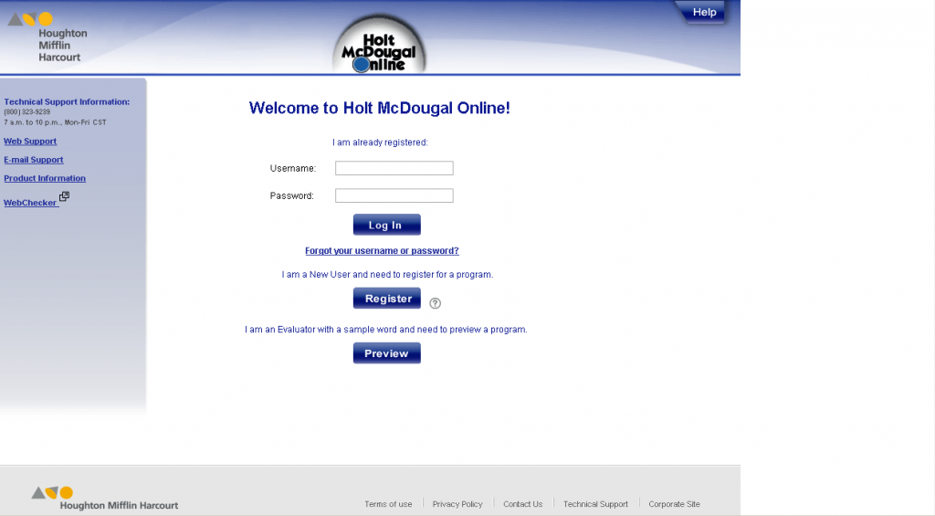 holt mcdougal online login page screenshot