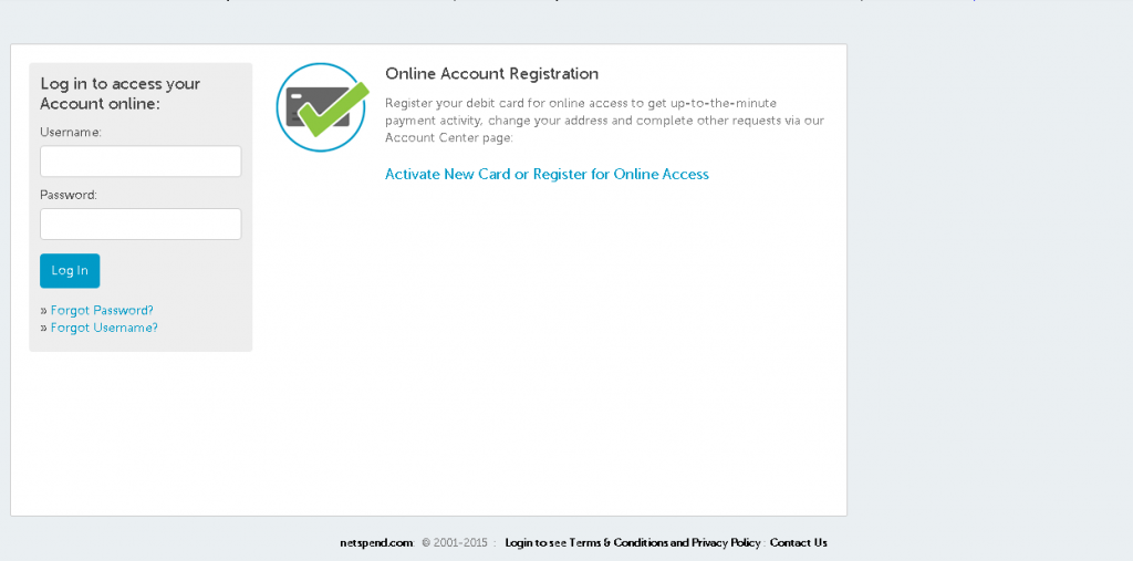 Netspend.com card check login screenshot