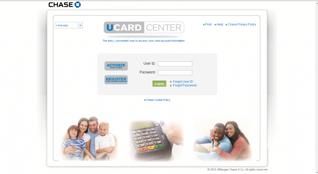 chase ucard center login page screenshot