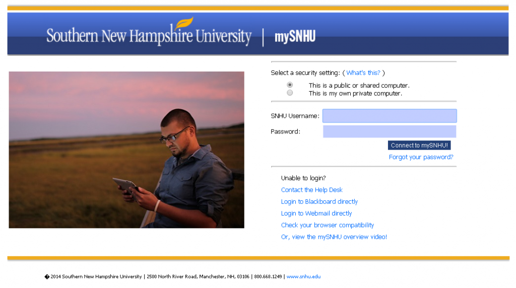 mySNHU student login screenshot
