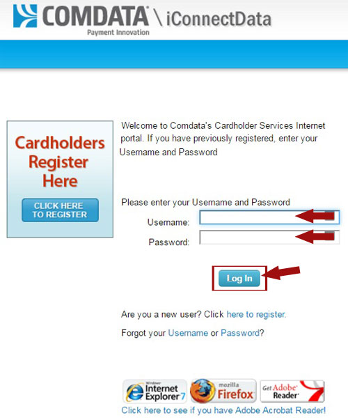 Comdata Cardholder Login Step 1
