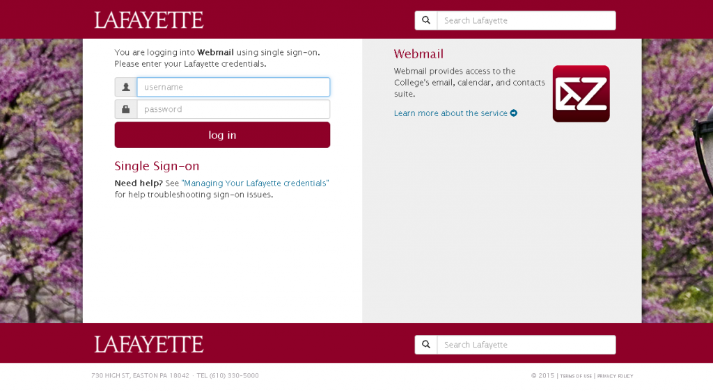 Screenshot page Lafayette webmail login