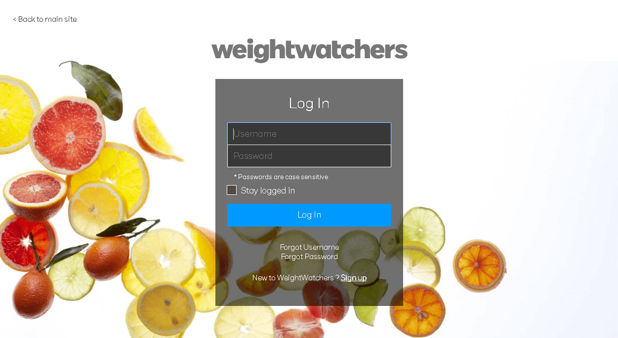 weight watchers login page screenshot