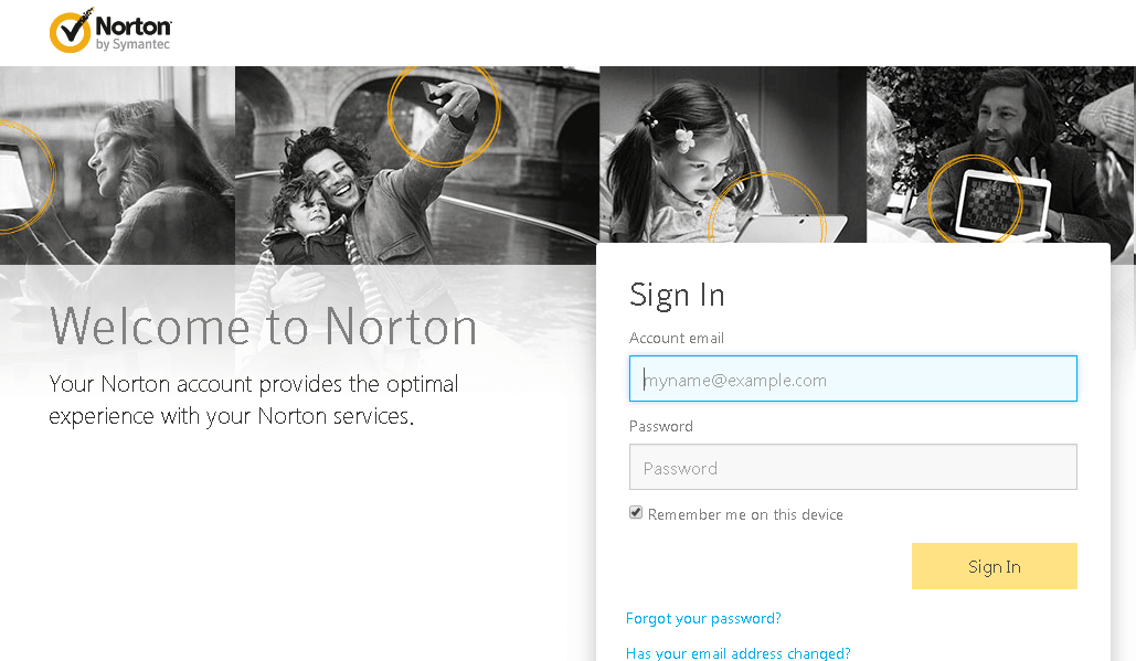 norton account login page screenshot