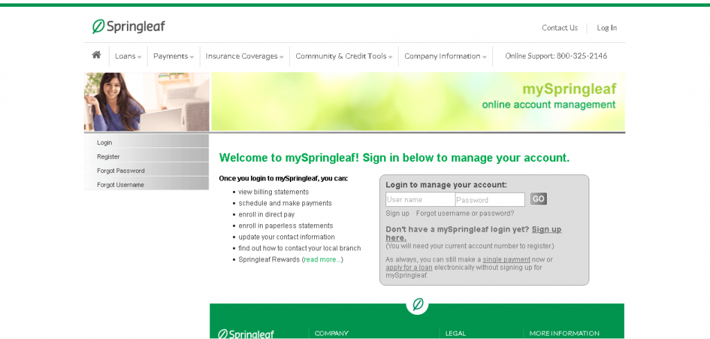 springleaf login portal screenshot