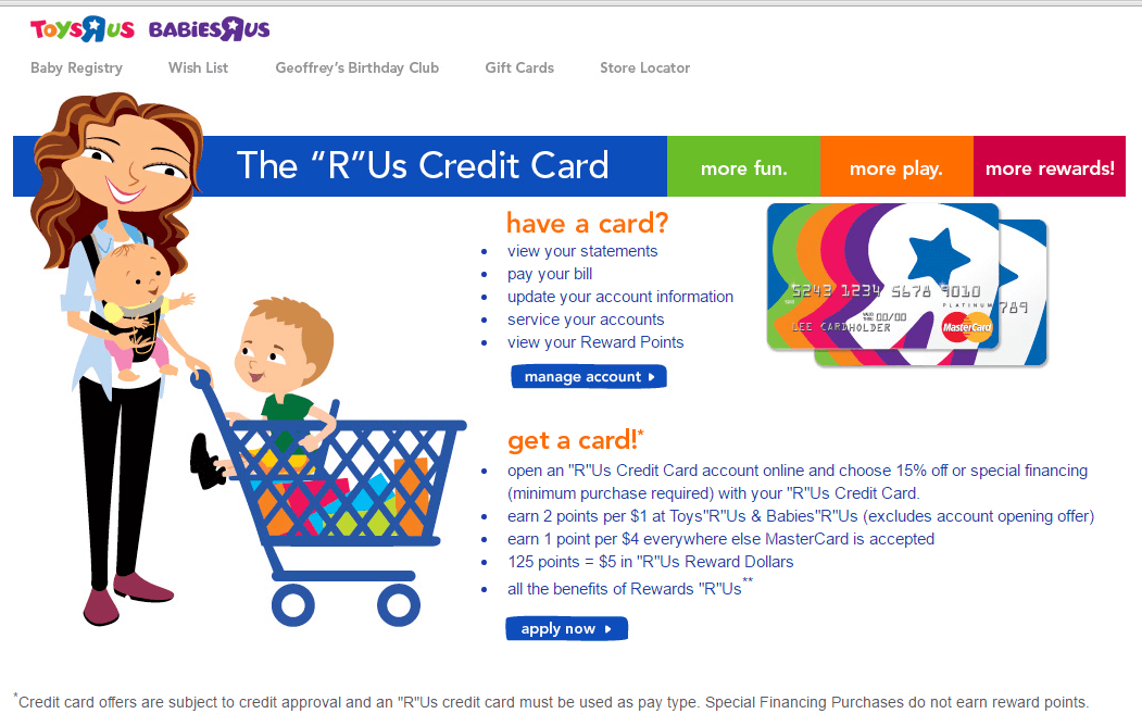 toys r us credit card login portal screenshot