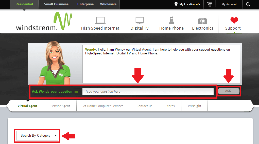 windstream customer support page screenshot