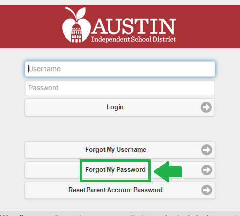 austin isd cloud forgot password button screenshot