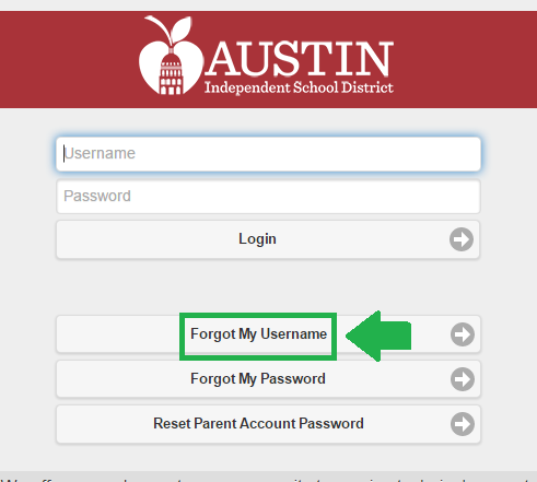 austin isd cloud forgot username button screenshot
