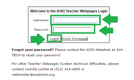 austin isd teacher webpages login process screenshot