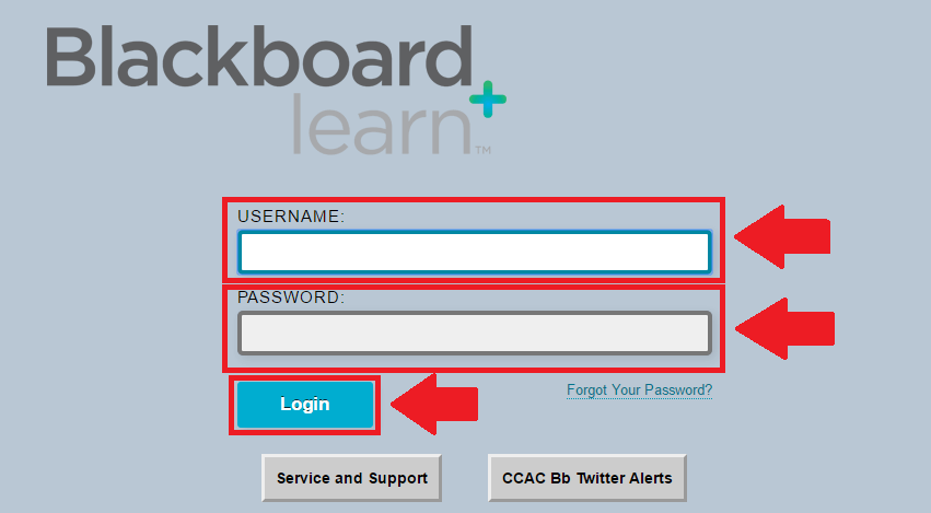 ccac blackboard login page screenshot