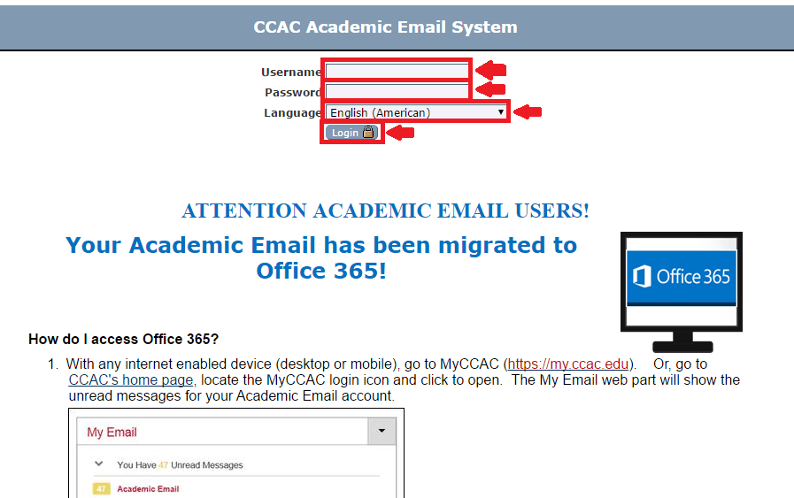 ccac webmail login portal screenshot