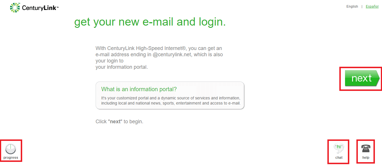 centurylink registration process step 1 screenshot