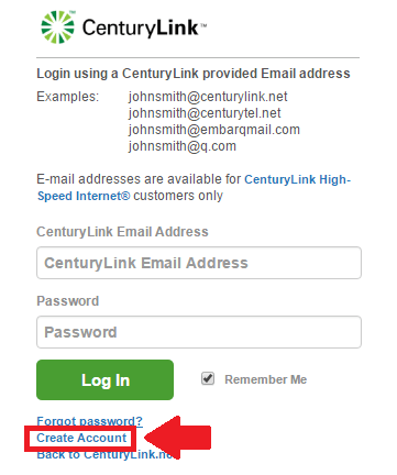 centurylink email create account button screenshot