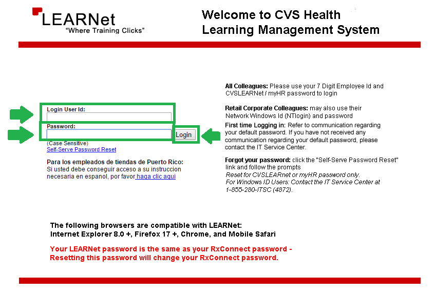 cvs learnet login process screenshot