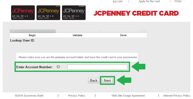 jcpenney credit card lookup user id process screenshot