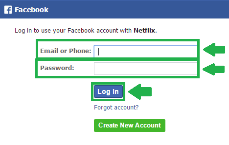 netflix login with facebook process screenshot