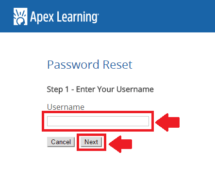 apexvs learning login forgot password process screenshot