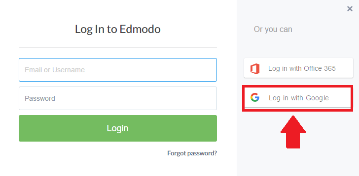 edmodo student login with google button screenshot