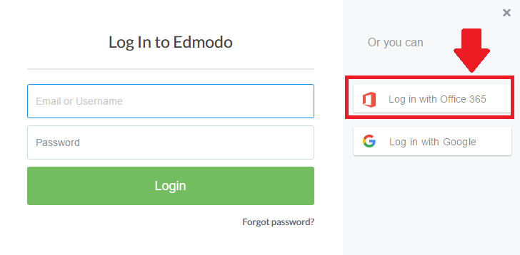edmodo student login with office 365 button screenshot