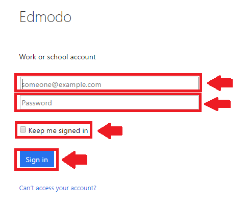 edmodo student login with office 365 process screenshot