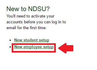 ndsu webmail new employee setup link screenshot