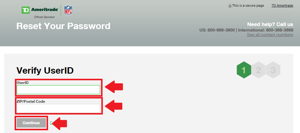 ameritrade forgot password process screenshot