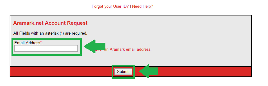 aramark forgot user id process screenshot