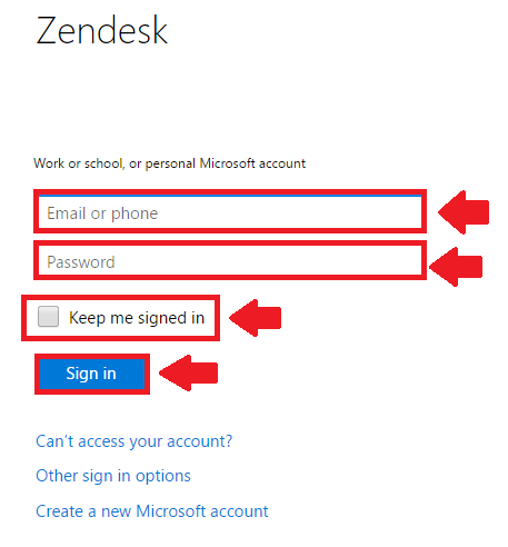 zendesk sign in with microsoft process screenshot